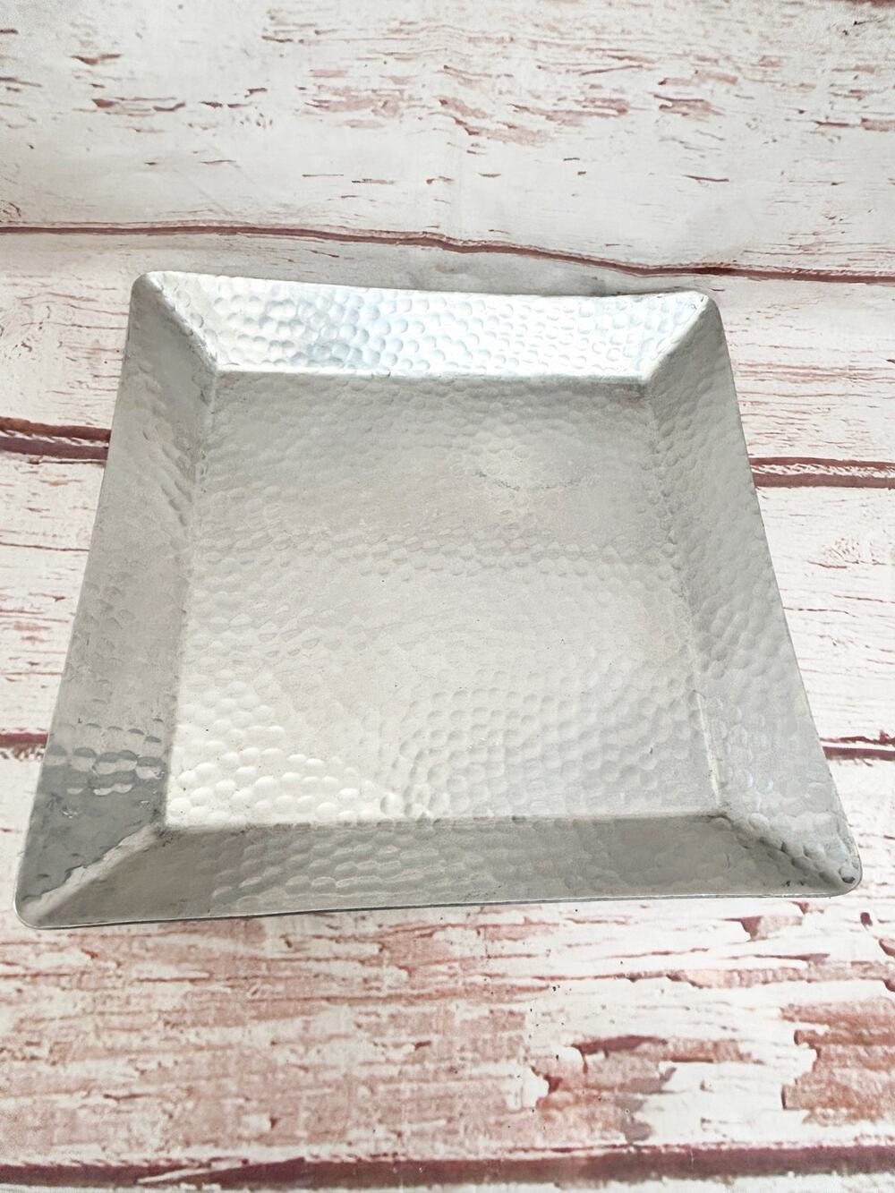 THRESHOLD Hammered Metal Serving Tray Square Silver 13 In Food Safe Platter